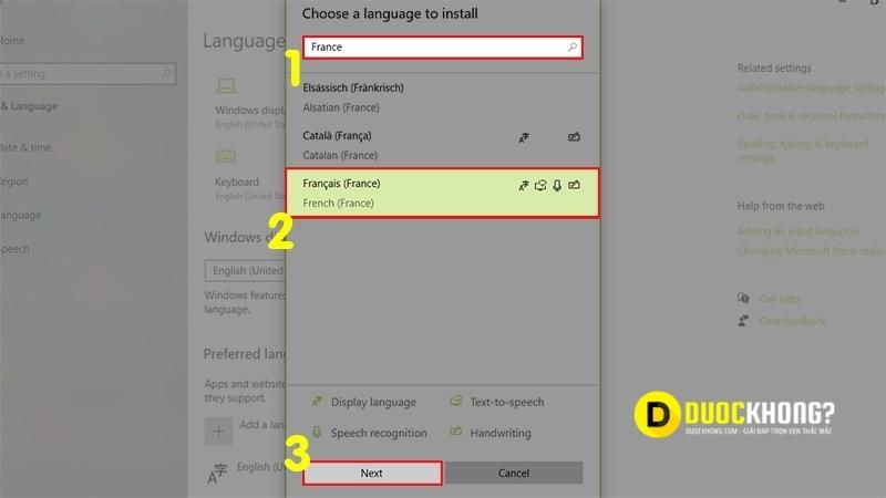 Chọn Français và bấm next