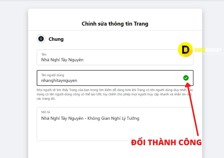 Đường dẫn Fanpage được đổi thành công