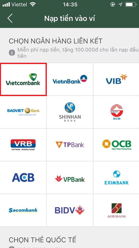 Chọn "Vietcombank"