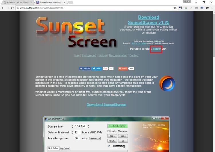 Phần mềm SunsetScreen bảo vệ mắt