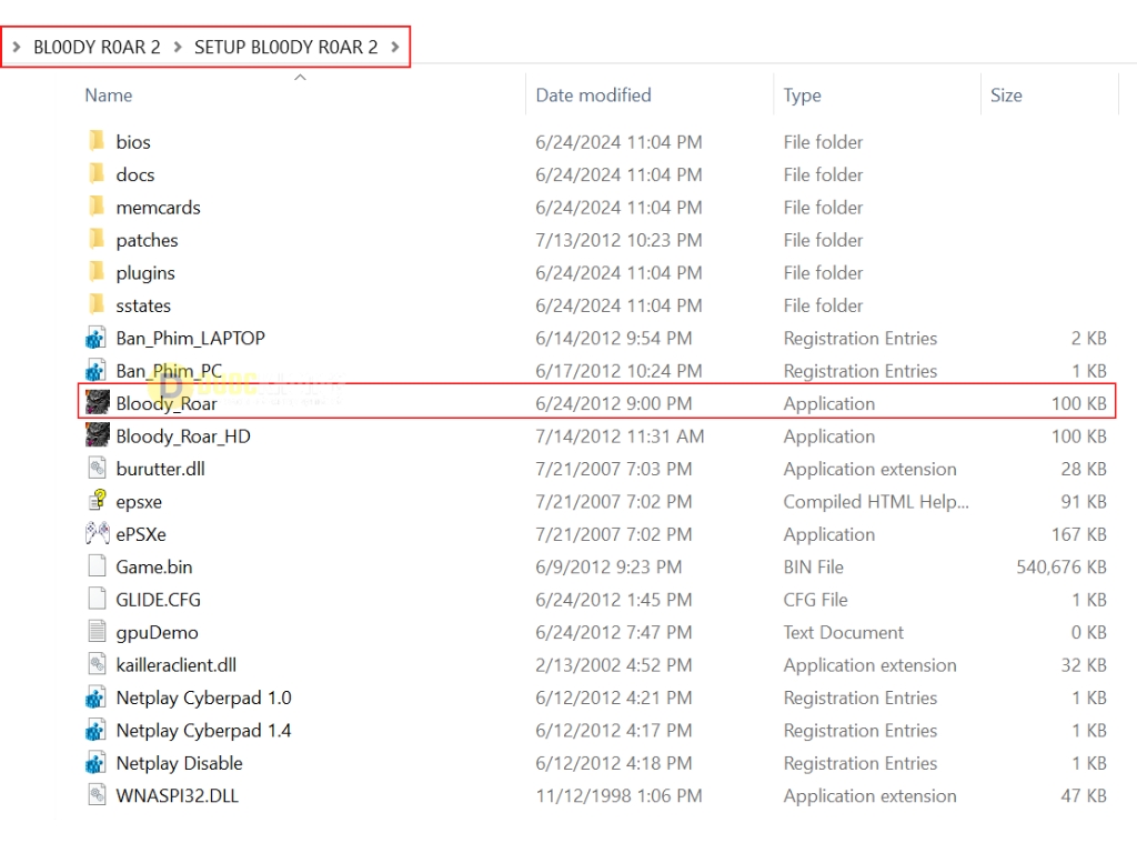 Mở thư mục Setup Bloody Roar 2