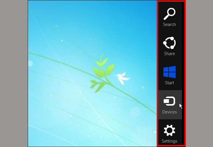 Chọn Charm Bar để đặt mật khẩu máy tính Win 8