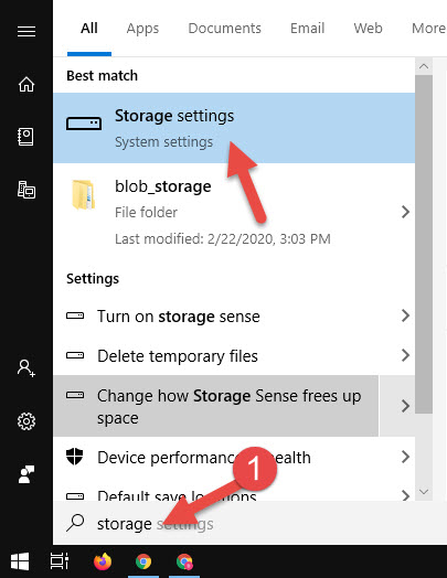 Chọn Storage settings để mở cửa sổ cài đặt