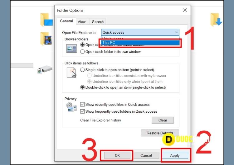 Chọn This PC tại Open File explorer to