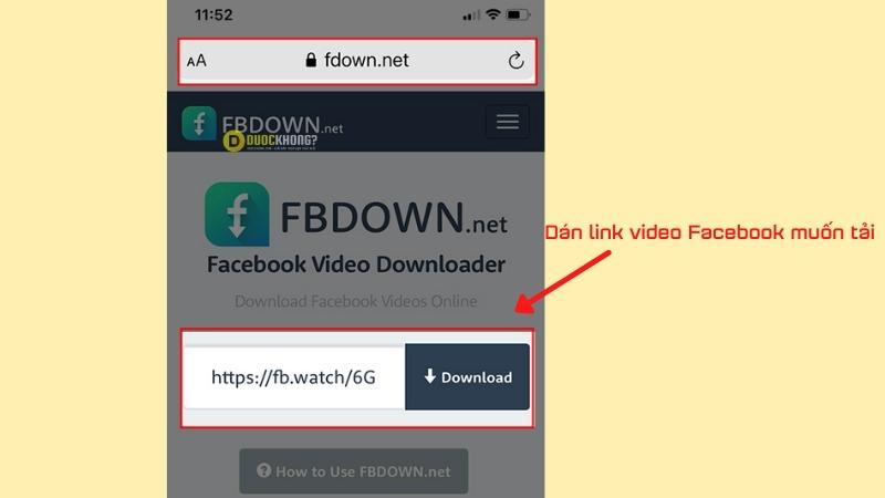 Dán link video Facebook muốn tải
