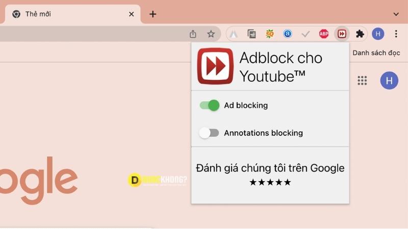 Giao diện của Adblock for Youtube