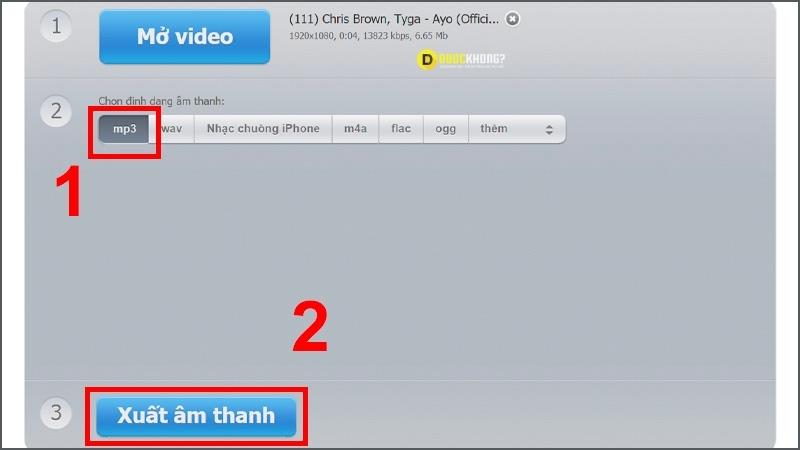 Chọn Định dạng file âm thanh