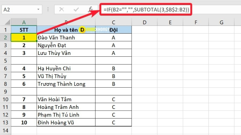 Nhập công thức và nhấn Enter