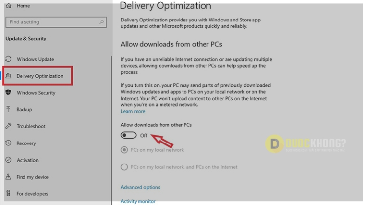 Tắt Allow download from other PCs