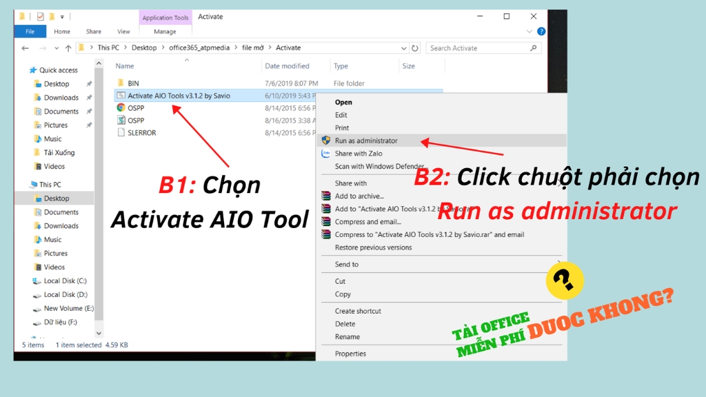 Mở tệp Activate AIO