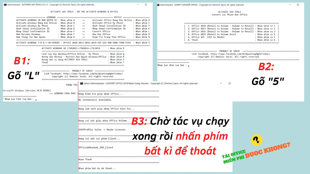 Chuỗi hành động từ 1 đến 3 gia hạn Office 365