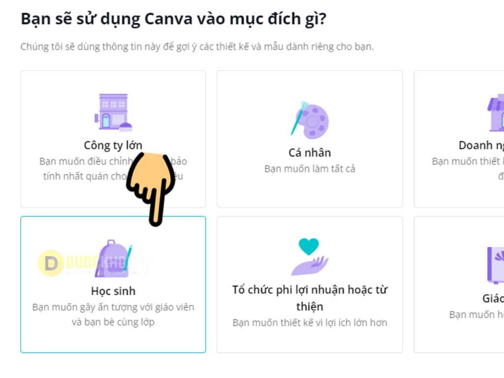 Chọn mục đích sử dụng Canva