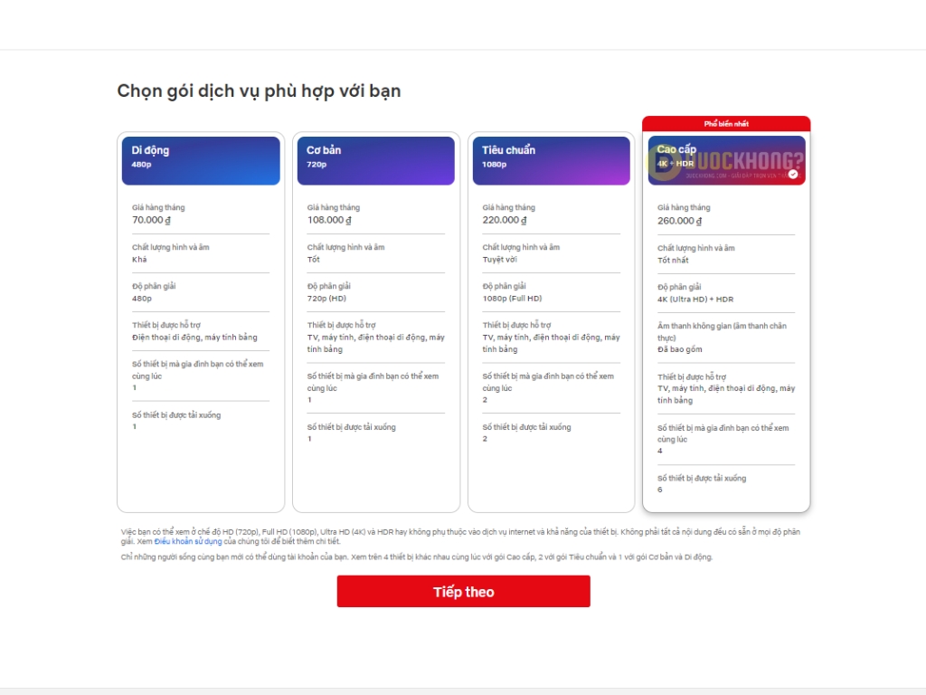 Chọn gói Netflix Premium miễn phí 30 ngày