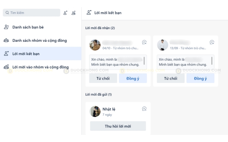 Hủy lời mời kết bạn đã gửi trên Zalo bằng máy tính