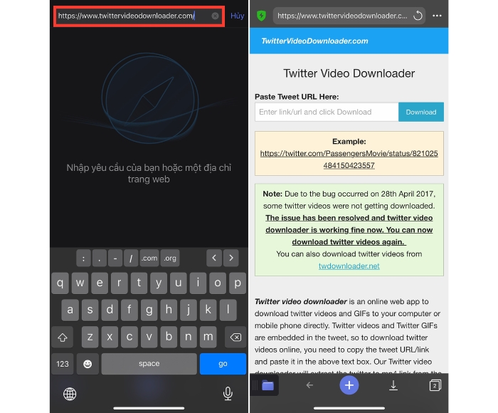Nhập twittervideodownloader.com