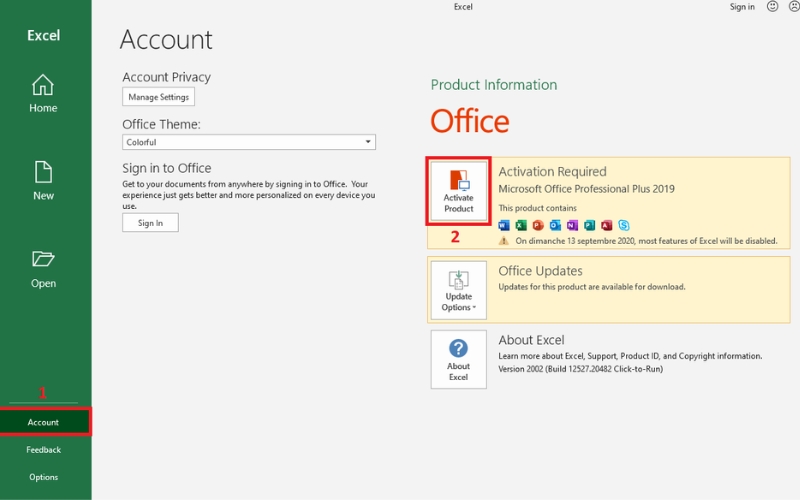 Yêu cầu nhập key kích hoạt Office 2019 