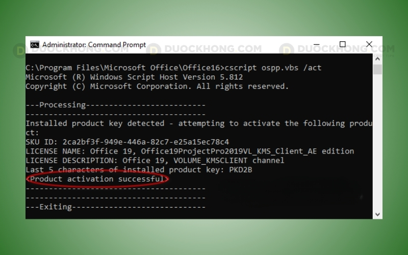 Xuất hiện thông báo kích hoạt thành công