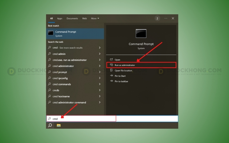 Mở Command Prompt trong cửa sổ Window