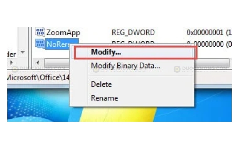 Chọn NoReReg để sửa lại Registry