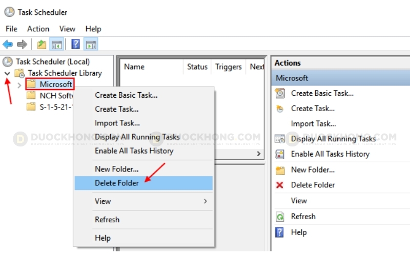 Chọn thư mục Microsoft trong Task Scheduler Library