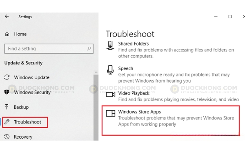 Mở Windows Store Apps ở Troubleshooter