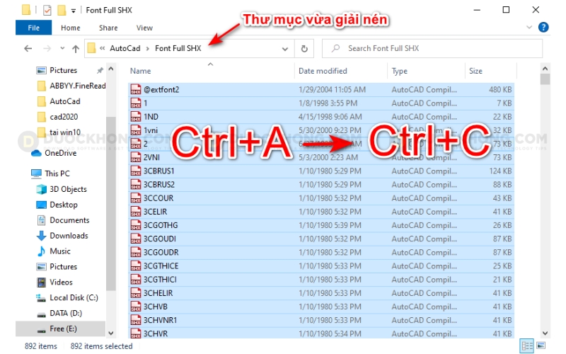 Copy Font chữ trong thư mục SHX Font