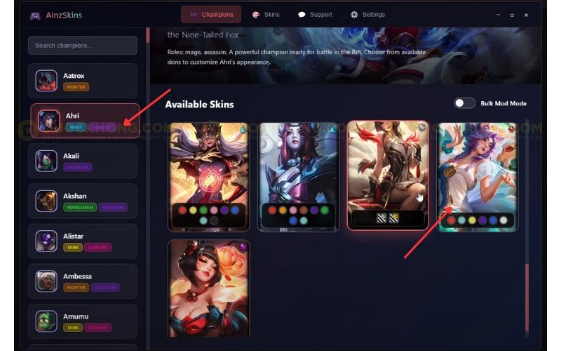 Chọn tướng và Skin LMHT muốn Mod