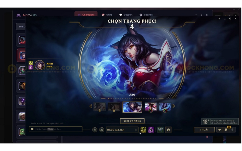 Vào game chọn tướng Mod Skin
